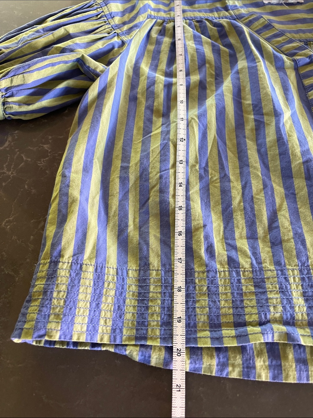 Anthropologie Darcey Striped Puff Sleeve Popover Top in Green/Blue- size MP - Picture 7 of 7